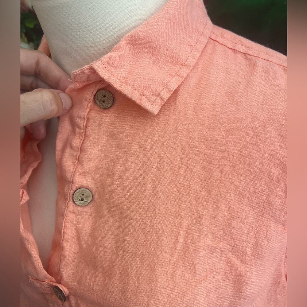 Peach 100% Linen Tunic, natural brown buttons size small - Picture 5 of 10